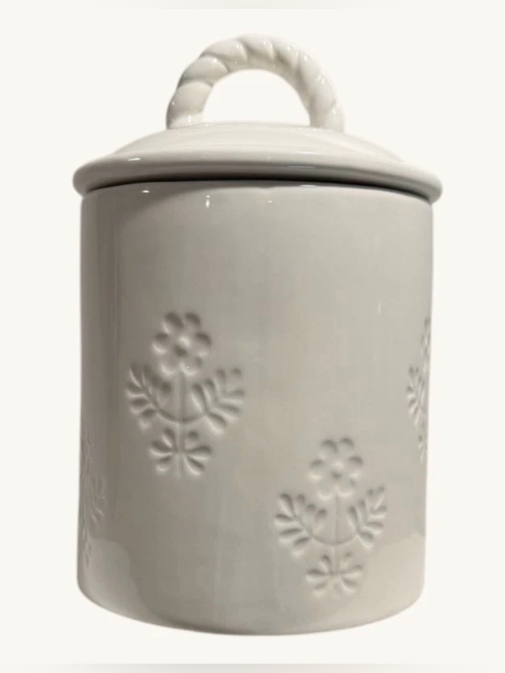 White Ceramic Floral Canister Airtight Kitchen Storage 6.5” NWOT